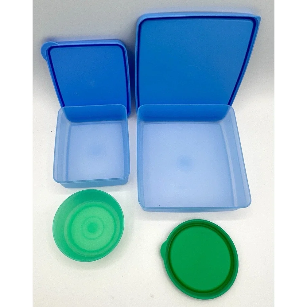 2 Tupperware Square Aways Keeper Blue + Little Wonders Storage Bowl Green Lot